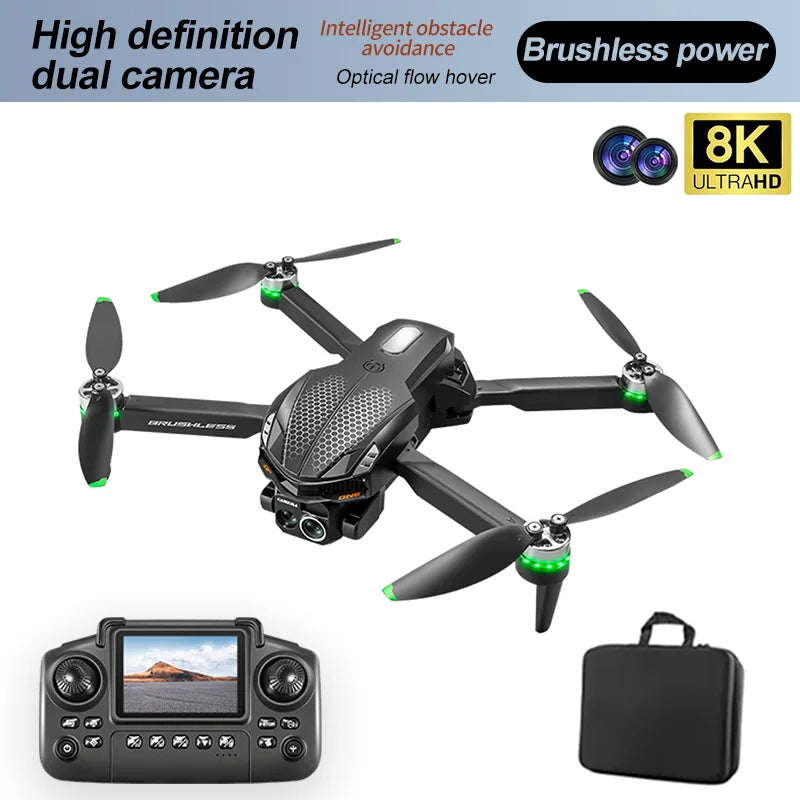 Drone S168 RC 2025 com tela de 2,4 polegadas, motor sem escova, câmeras duplas 8K HD, posicionamento de fluxo óptico, aeronave de brinquedo com prevenção inteligente