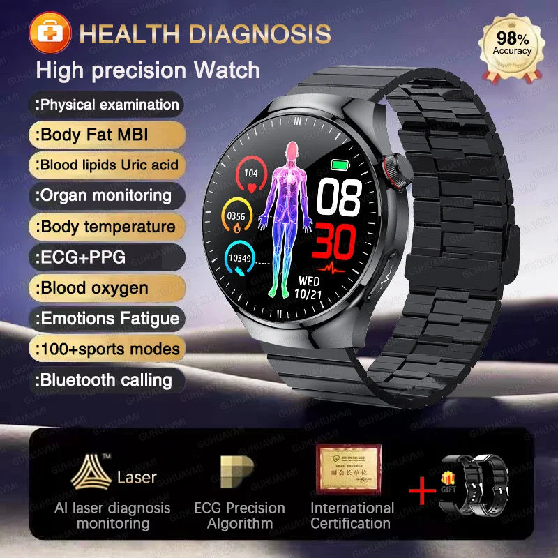 2025 para HUAWEI Precise ECG + PPG Ácido Úrico HD Smart Watch Masculino Lipídios no Sangue Frequência Cardíaca Pressão Arterial Esporte Chamada Saúde Smartwatch