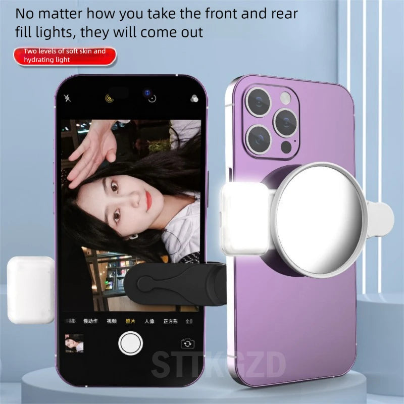 STTKGZD Selfie Refletor Espelho Kit de Luz de Preenchimento para Celular Portátil Espelho Móvel Clipe Bolsa de Armazenamento Câmera Traseira para Celular