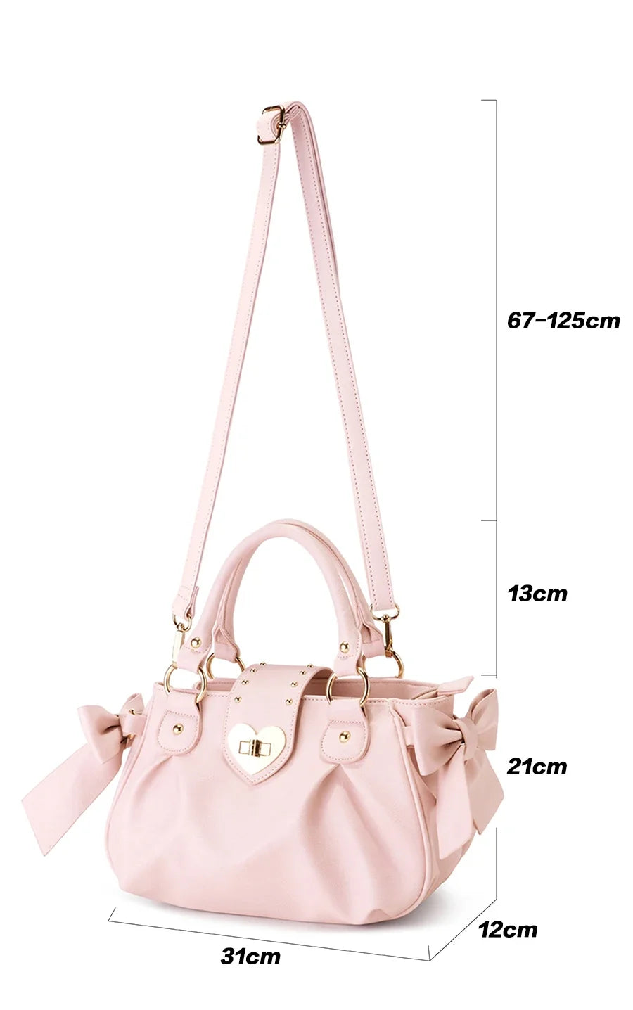 Bolsa de mão rosa com laço doce Lolita, bolsa feminina Harajuku Love Heart, bolsa transversal macia, bolsa de ombro feminina Kawaii de grande capacidade