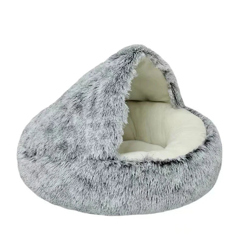 Cama para cães e gatos, colchão para animais de estimação, quente, macia, de pelúcia, com capa, ninho redondo, caverna para cães pequenos e gatinhos