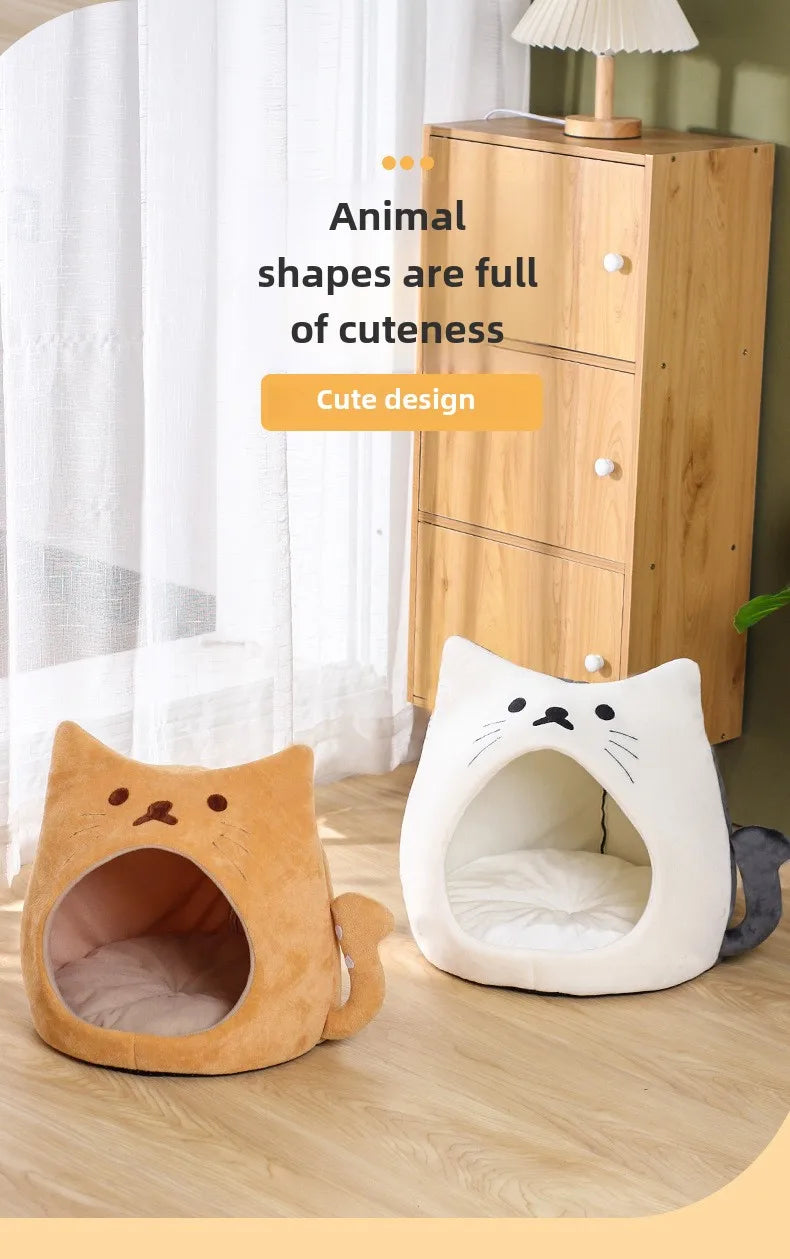 Ninho para gato de estimação fofo, almofada curta de pelúcia pp algodão, casinha para gato, outono e inverno, suprimentos quentes para animais de estimação