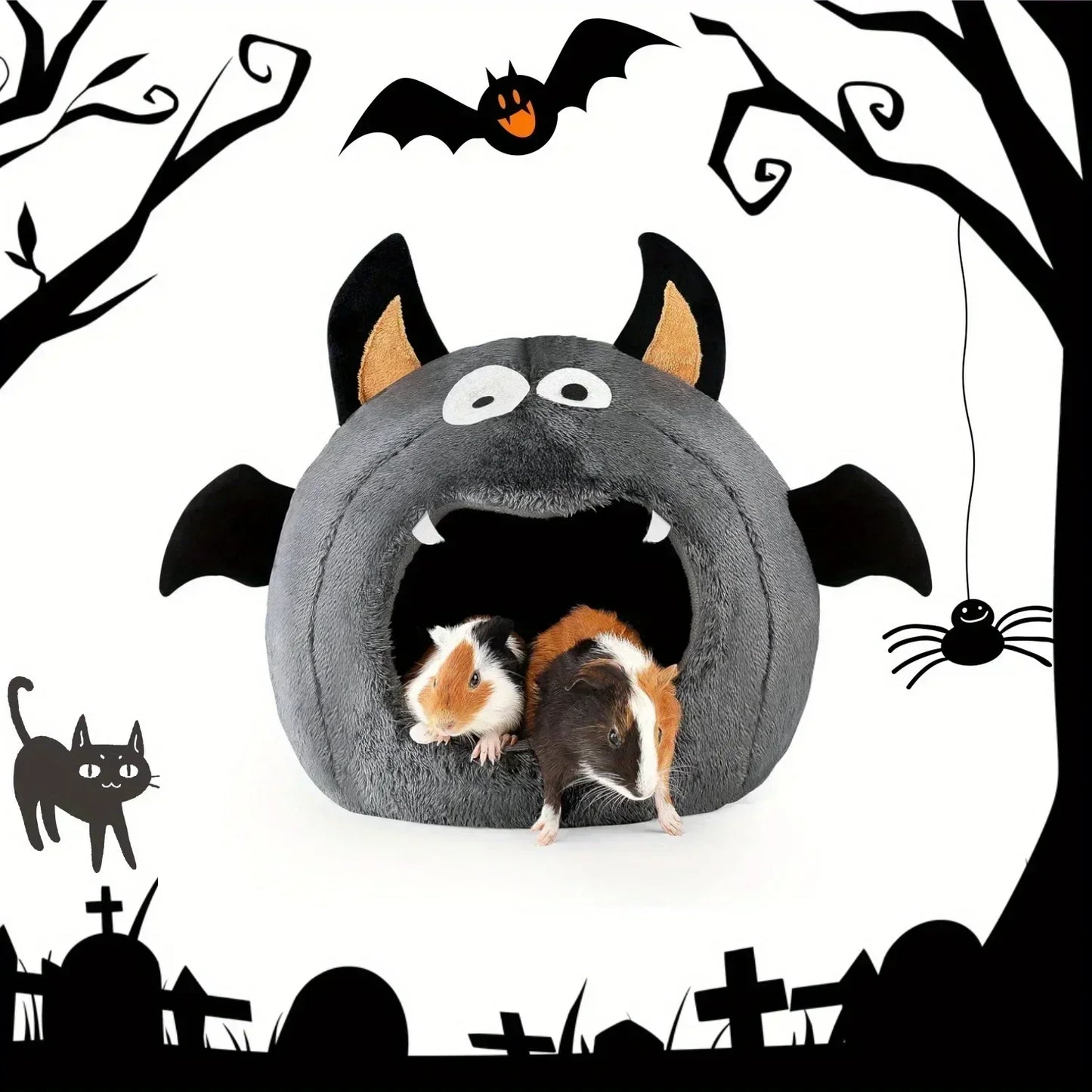Cama aconchegante 2 em 1 para hamster, ninho de Halloween em formato de morcego, para hamsters, porquinhos-da-índia, coelhos e pequenos animais de estimação, cama de poliéster macia e confortável