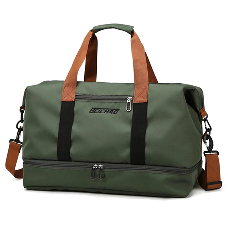 Bolsa de viagem masculina e feminina de grande capacidade para bagagem de mão, separação seco-molhado, bolsa esportiva de fitness, pacote de viagem de curta distância