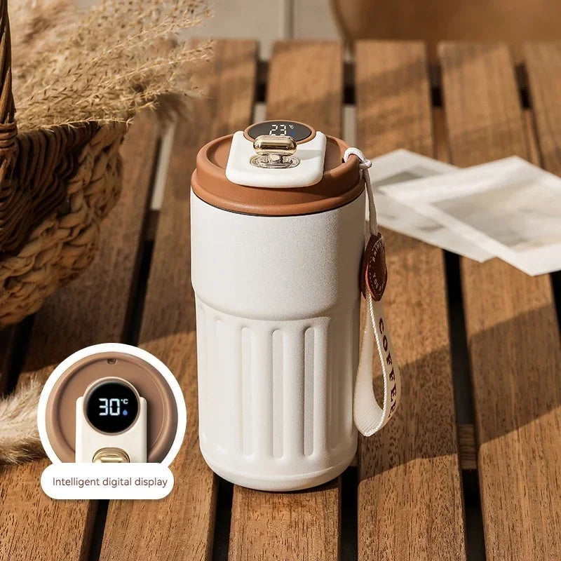 Caneca térmica de aço inoxidável com LED para café de 450 ml, garrafa térmica com display para manter frio e quente, caneca térmica para viagem e garrafa térmica a vácuo