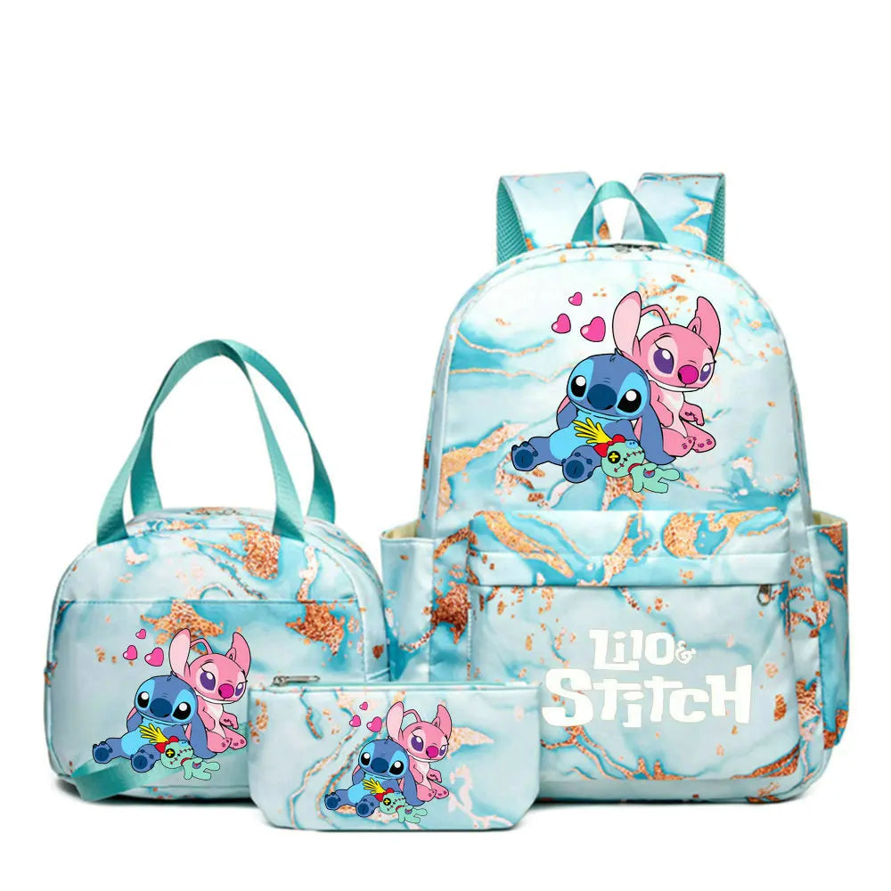 Mochila Lilo Stitch 3 peças/conjunto para meninas, meninos, estudantes, adolescentes, crianças, presente de aniversário, mochila escolar casual feminina