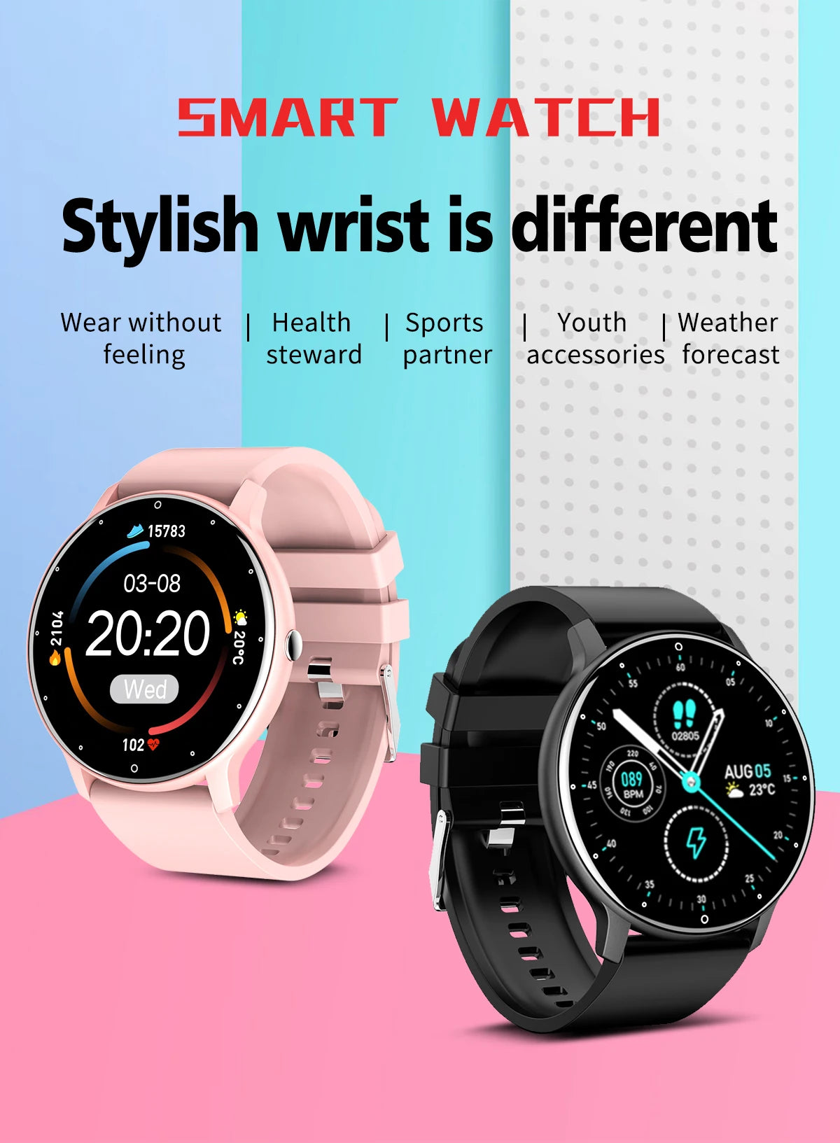 Novo relógio inteligente 2023, esportivo, fitness, à prova d'água, com Bluetooth, monitor de frequência cardíaca e sono para Android e iOS