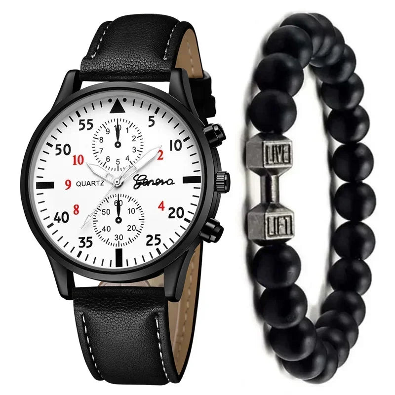 Conjunto de relógios esportivos masculinos 4/2/1 peças, relógio de pulso de quartzo luxuoso com pulseira de couro marrom, relógio casual masculino (sem caixa)