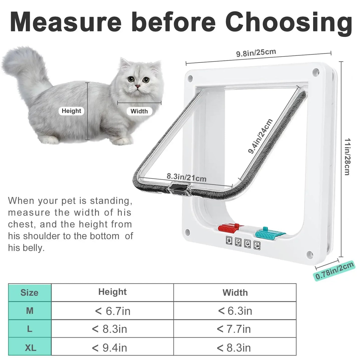 Porta magnética para animais de estimação com trava de 4 vias para gatos, portão de plástico ABS controlável, segurança para filhotes e gatinhos, kit de portas para animais de estimação