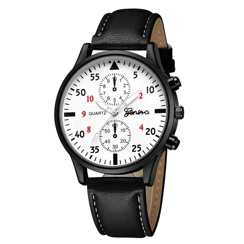 Conjunto de relógios esportivos masculinos 4/2/1 peças, relógio de pulso de quartzo luxuoso com pulseira de couro marrom, relógio casual masculino (sem caixa)