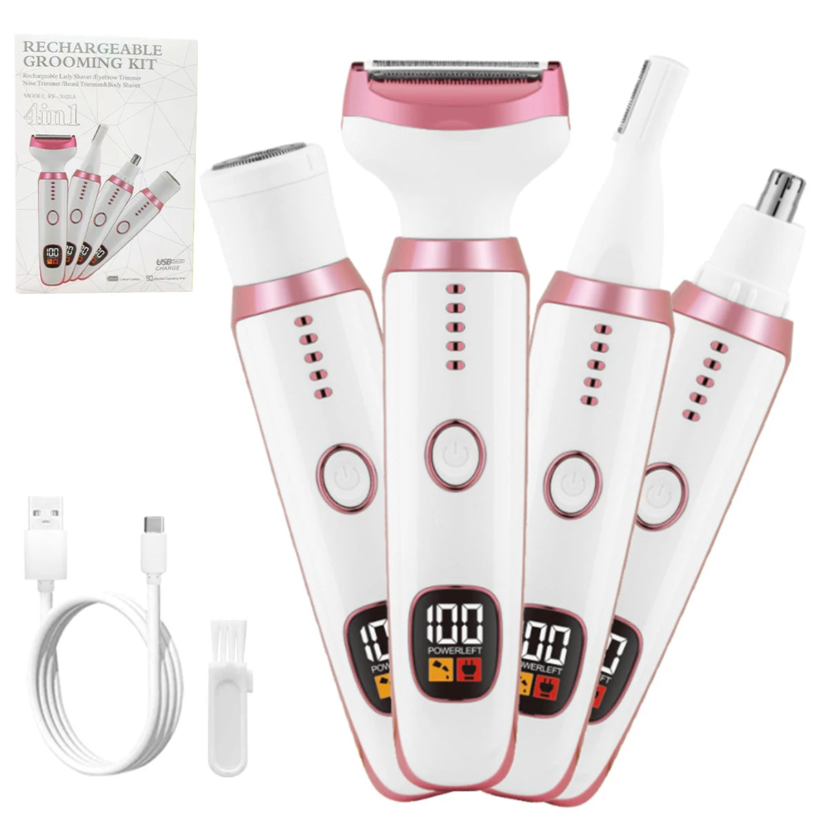 Depilador feminino, aparador, barbeador elétrico para mulheres, virilha, axila, braço, perna, biquíni, barbeador, bateria de lítio recarregável, kit de higiene