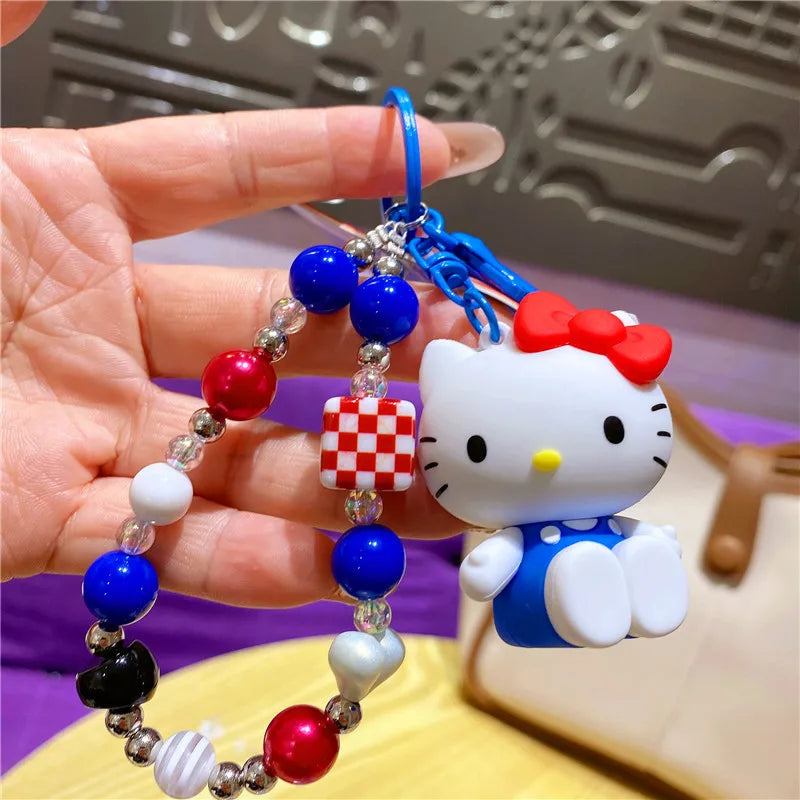 Atacado Sanrio Chaveiro Hello Kitty Mochila Escolar Pingente Kawaii Kt Vermelho Azul Branco Desenho Animado Chave Kitty TV Chaveiro com Contas Presente para Meninas