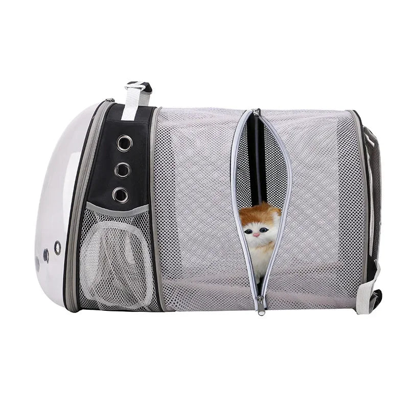 Mochila para animais de estimação, cápsula espacial transparente, mochila de ombro duplo para gatos, bolsa expansível para gatos, bolsa portátil para cães pequenos