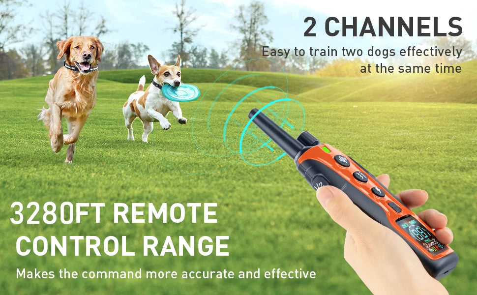 Coleira de treinamento elétrica para cães de 3280 pés com controle remoto, à prova d'água, para comportamento de animais de estimação, para filhotes de 5 a 120 libras, com choque de vibração