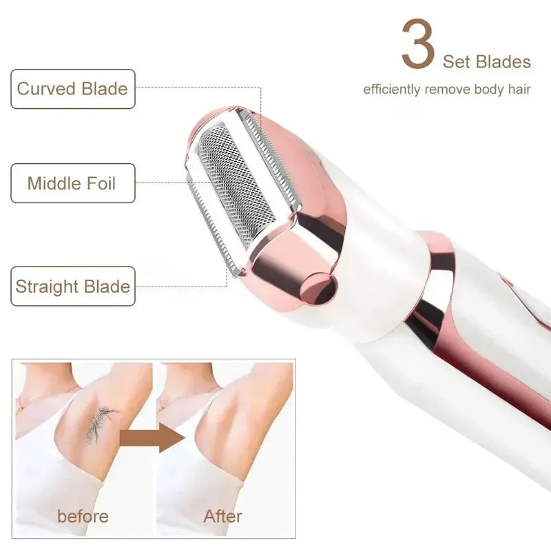 Depilador elétrico 4 em 1 para mulheres, depilador facial, aparador, depilador indolor para mulheres, para sobrancelhas e nariz