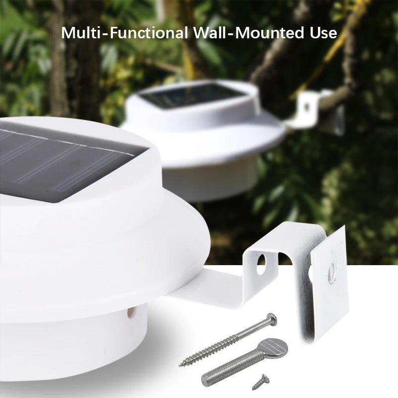 Luminária de parede à prova d'água com energia solar 3LED para calha, luz noturna branca e quente para cerca, caminho de jardim, luminária LED decorativa para acampamento