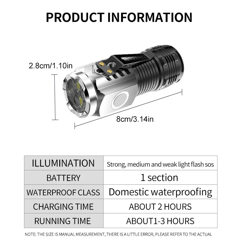Lanterna Mini Flash Superpoderosa Monstro de Três Olhos, Recarregável, Portátil, Iluminação Externa, Longo Alcance, Poderosa Lanterna