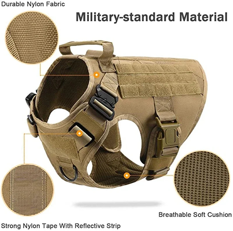 Colete militar tático para animais de estimação, pastor alemão, golden retriever, conjunto de arreios e guia para cães de todas as raças