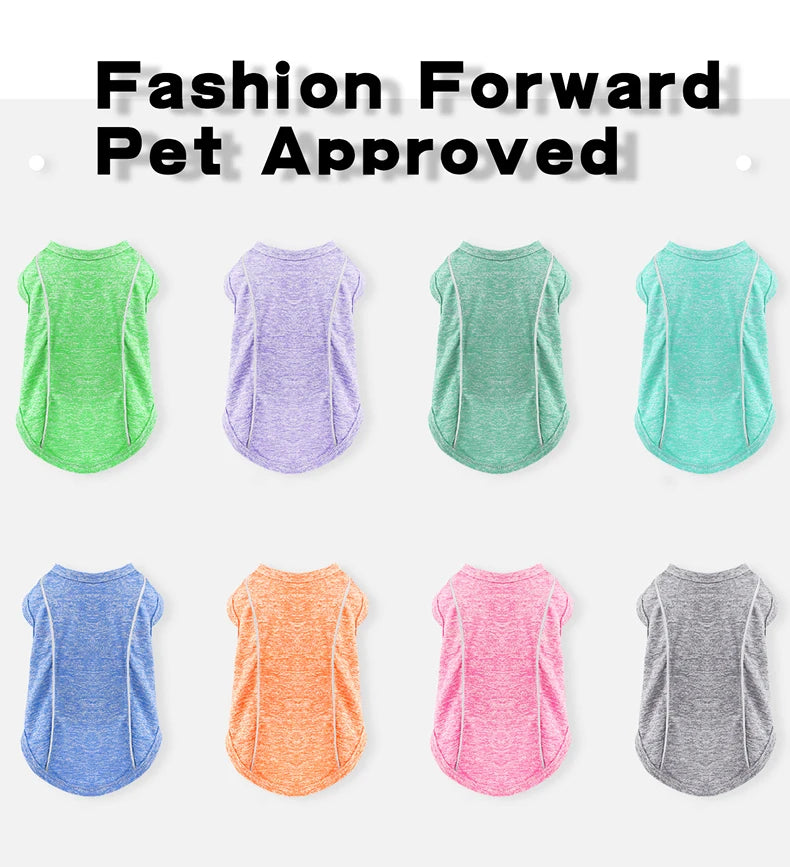 Camisetas de proteção solar para cães com faixas refletivas, secagem rápida, tecido macio e elástico, disponíveis em tamanhos para cães de pequeno a grande porte!
