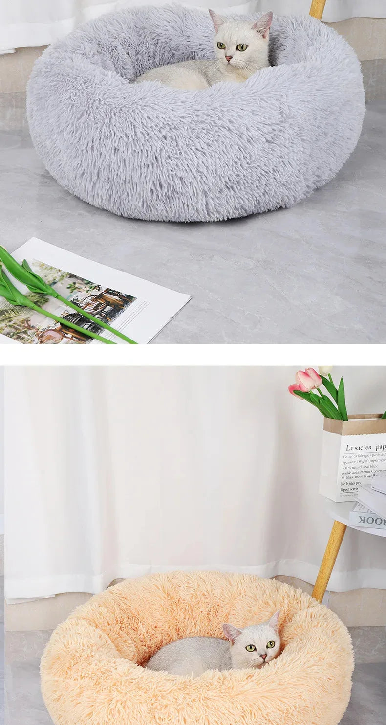 Ninho de pelúcia para animais de estimação, ninho de gato de inverno, ninho de cachorro, quente, removível e lavável, redondo, cama para animais de estimação, decoração sazonal universal para casa