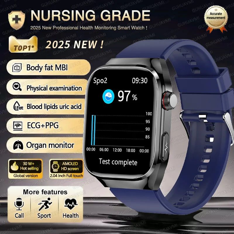 Novo 2025 para Huawei Três altas pressão arterial Smartwatch ECG Ácido Úrico Frequência Cardíaca Relógio Análise Corporal Monitoramento de Saúde Relógios