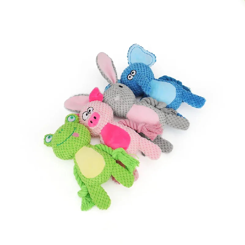 Brinquedo de corda para cachorro de pelúcia fofo, filhote de cachorro de pelúcia fofo, brinquedo de mastigar com nó de guincho, coelho de desenho animado, macaco
