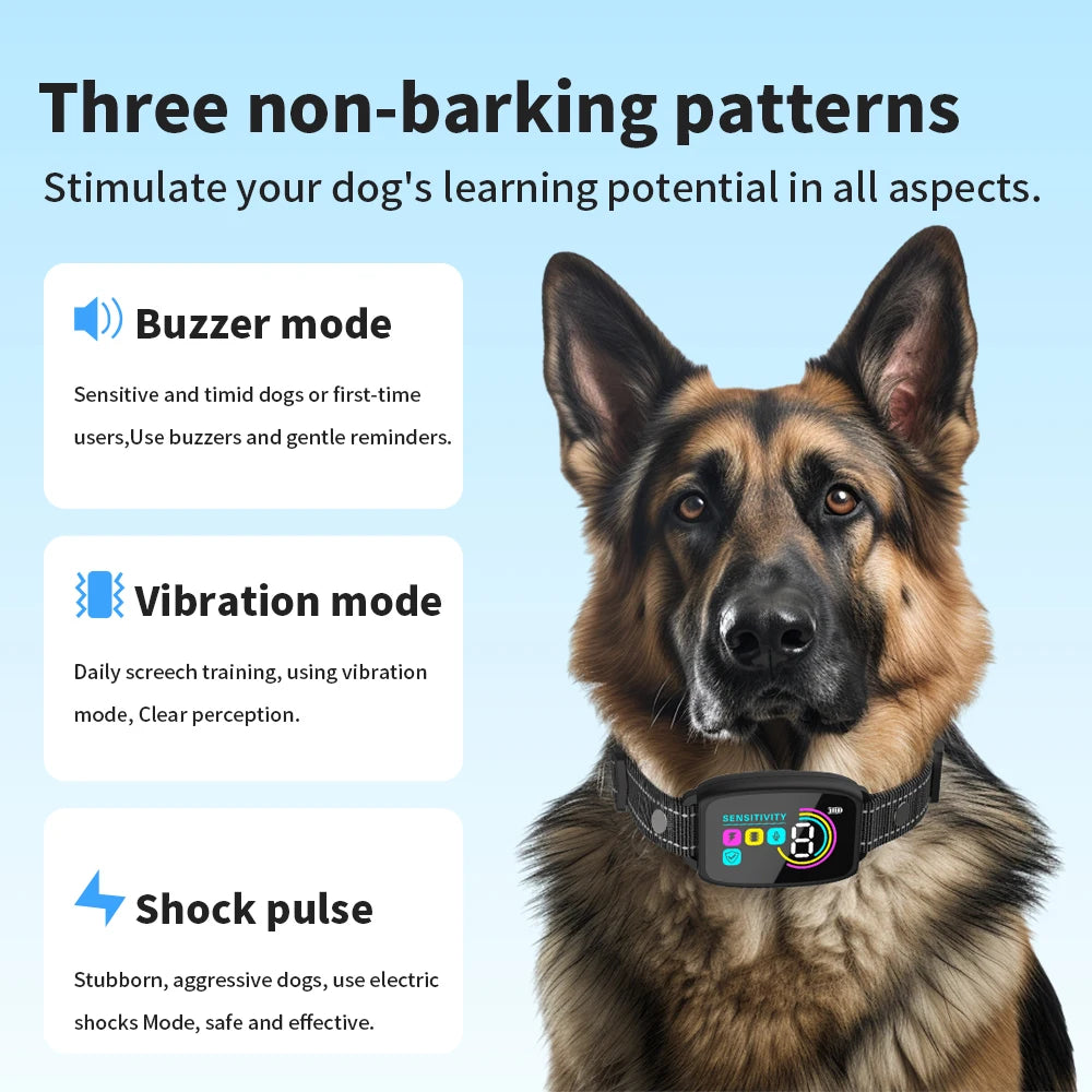 Coleira de cachorro com tela colorida, dispositivo automático antilatidos IP67 à prova d'água, recarregável, treinador de cães, antilatidos inteligente para cães de estimação