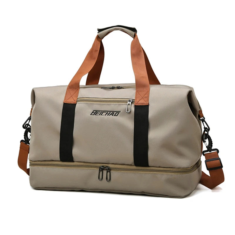 Bolsa de viagem masculina e feminina de grande capacidade para bagagem de mão, separação seco-molhado, bolsa esportiva de fitness, pacote de viagem de curta distância