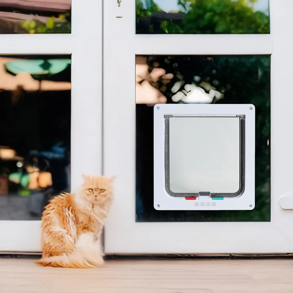 Porta magnética para gatos com trava de segurança de 4 vias para gatos, portão pequeno de plástico ABS controlável para filhotes, segurança para entrada e saída de gatinhos