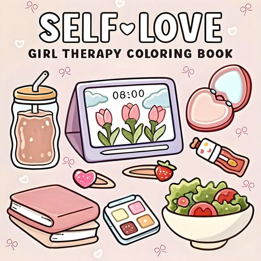 Livro de colorir SELF LOVE com padrões fáceis e ousados ​​para adultos, livro de desenho fofo, presente perfeito para festas e aniversários