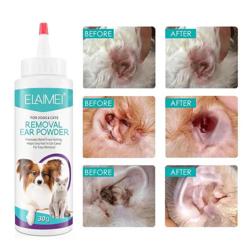 Pó para orelhas de cachorro 30g, pó para lavagem de orelhas, limpador seguro para cães, para orelhas saudáveis, remoção de odores, acessórios para animais de estimação, limpador de orelhas para coelhos e gatos