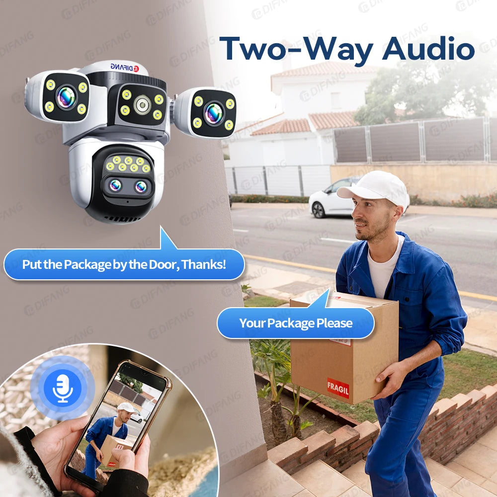 Câmera de segurança externa 10K WiFi6 com três telas, 20MP CCTV, câmera IP externa com zoom de 10X, 8K e 15MP, câmera de vigilância por vídeo