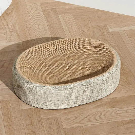 Arranhador oval para gatos, cama de sisal para arranhar, tapete de dormir multifuncional para animais de estimação, cama arranhadora para gatos descansarem