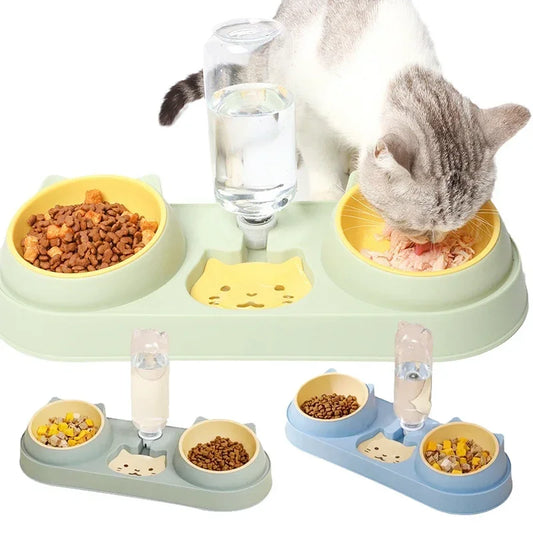 Tigela para gatos, alimentador automático, tigela para comida de cachorro com bebedouro, tigela dupla com suporte elevado, tigelas para gatos