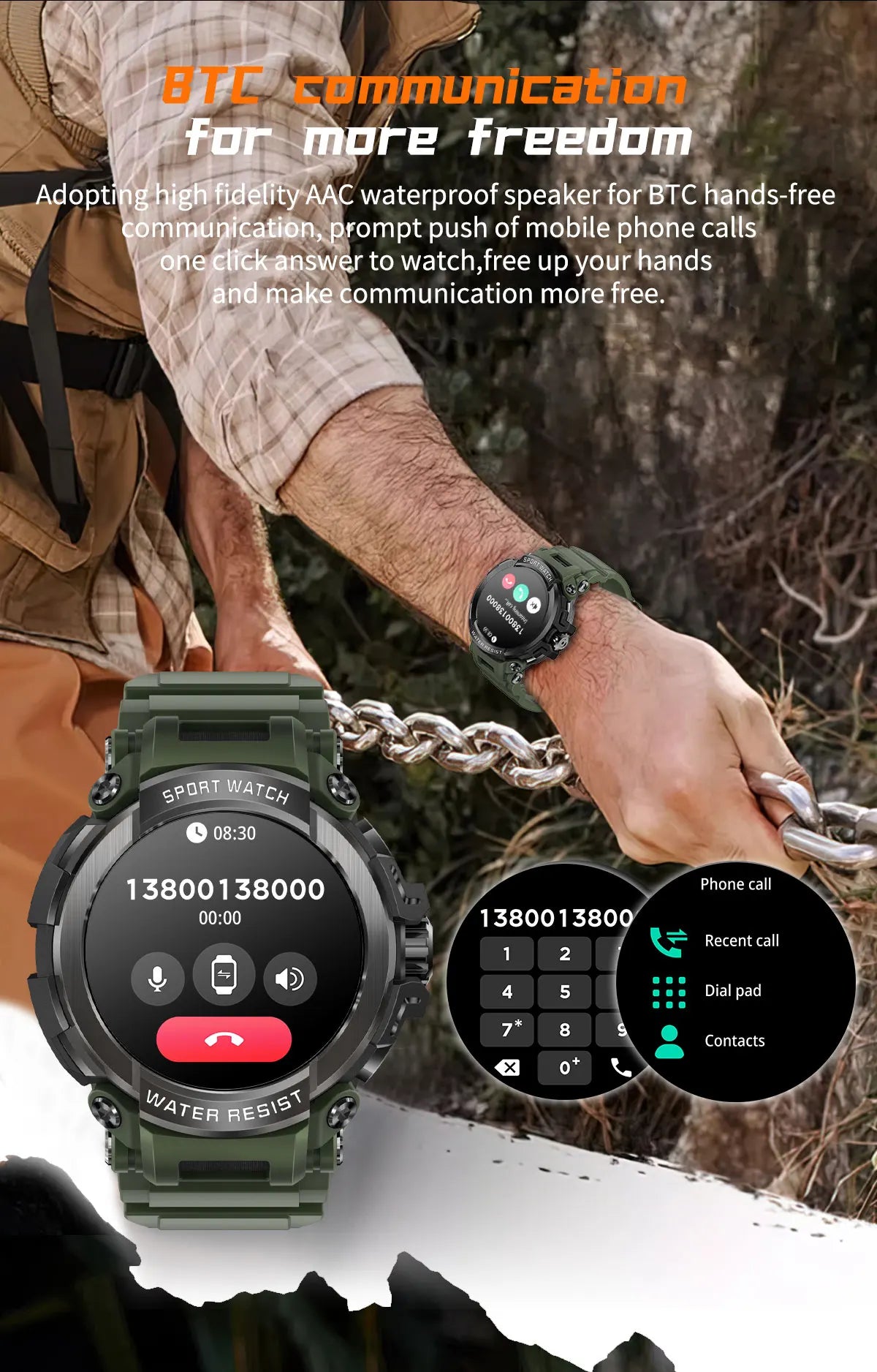 Novo Smartwatch Masculino 2025 com Tela HD de 1,5" e Chamadas Militares, IP68 à Prova D'água, 100 Modos Esportivos, com Bateria Grande de 600mAh