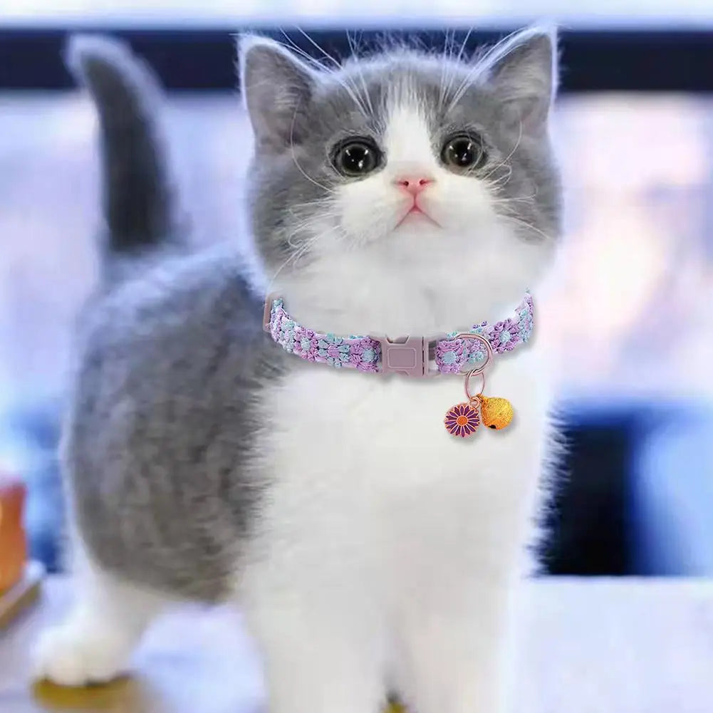 Pet Collar With Bell Cartoon Footprint Colorful Dog Puppy Kitten Collar Adjustable Safety Bell Ring Necklace Pet Accessories