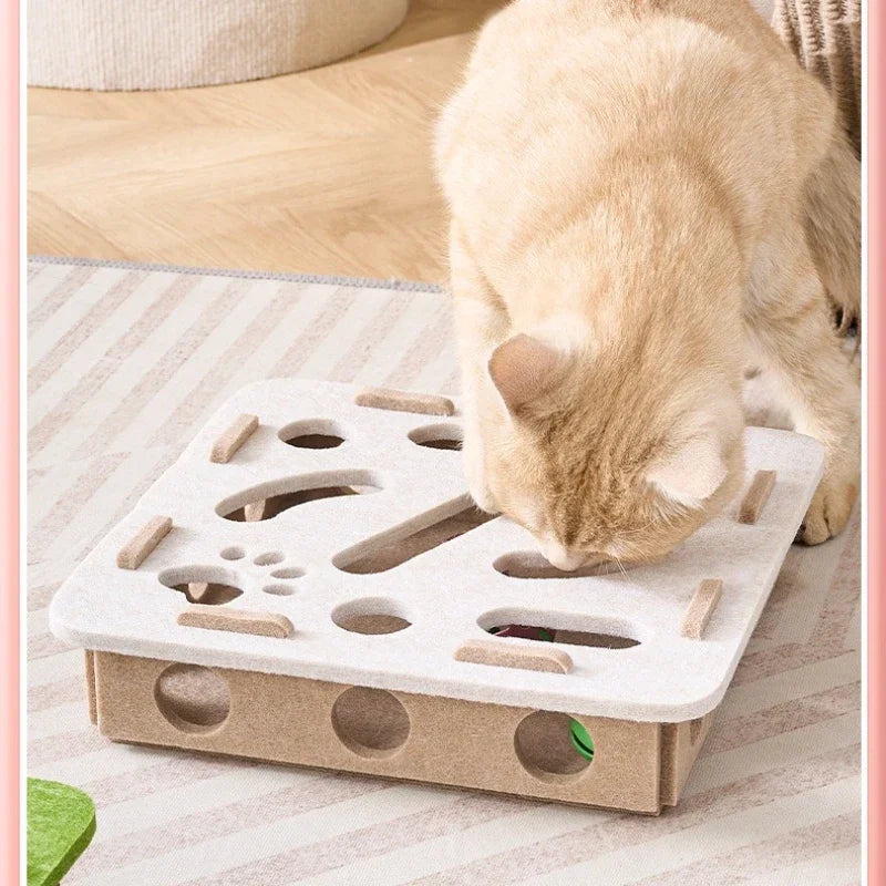 Brinquedo de quebra-cabeça para gatos, caixa de feltro, brinquedo de exercício para gatos com bola, entretenimento esportivo interno, brinquedos de caça para gatos domésticos