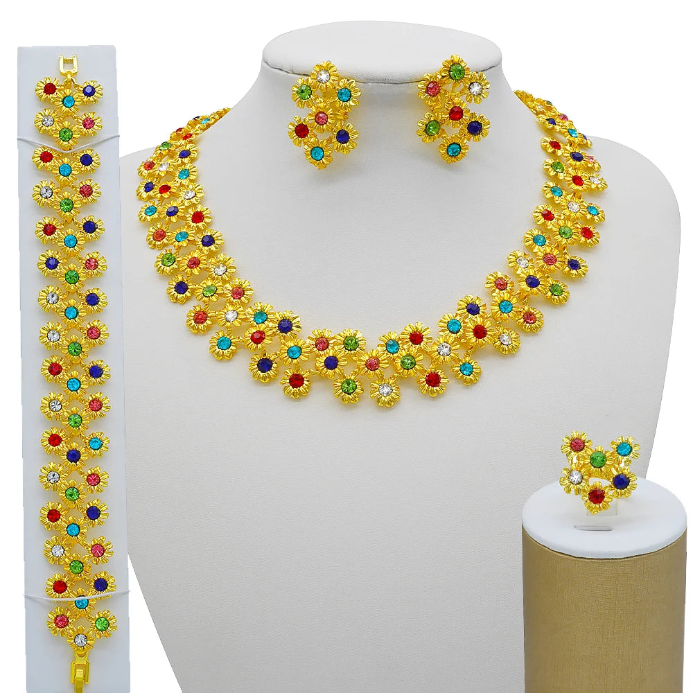 Conjuntos de joias finas 2023 para mulheres, presentes de casamento, colar, pulseira, brincos, anel, joias com contas africanas