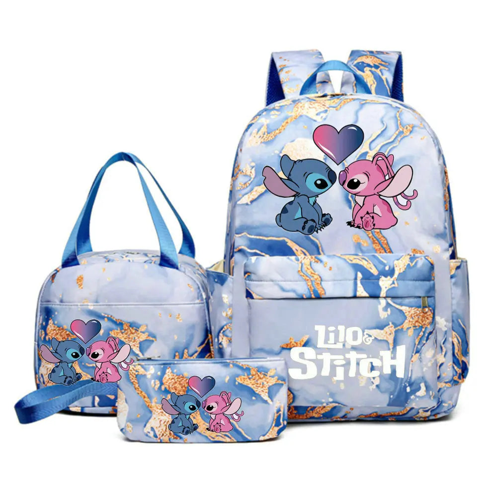 Mochila Lilo Stitch 3 peças/conjunto para meninas, meninos, estudantes, adolescentes, crianças, presente de aniversário, mochila escolar casual feminina