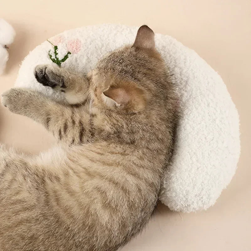 Travesseiro calmante para animais de estimação, confortável, fofo, em formato de U, almofada elástica para gatos, adequado para a pele, acessórios para animais de estimação para cães