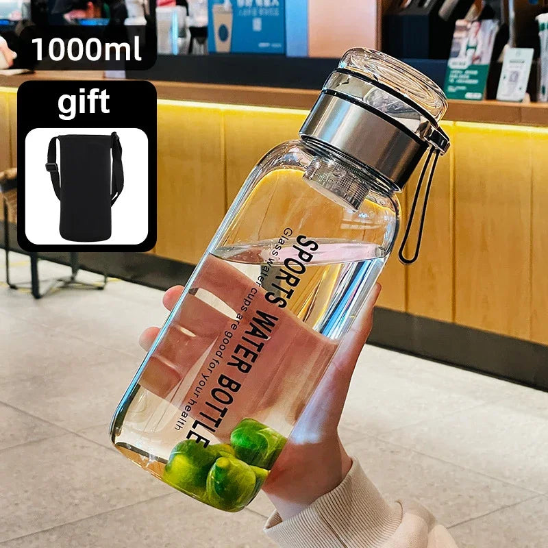Garrafa de vidro grande de 2L para água, copo transparente para suco de leite, copo portátil à prova de vazamento para bebidas, chá, garrafa de vidro de 2L