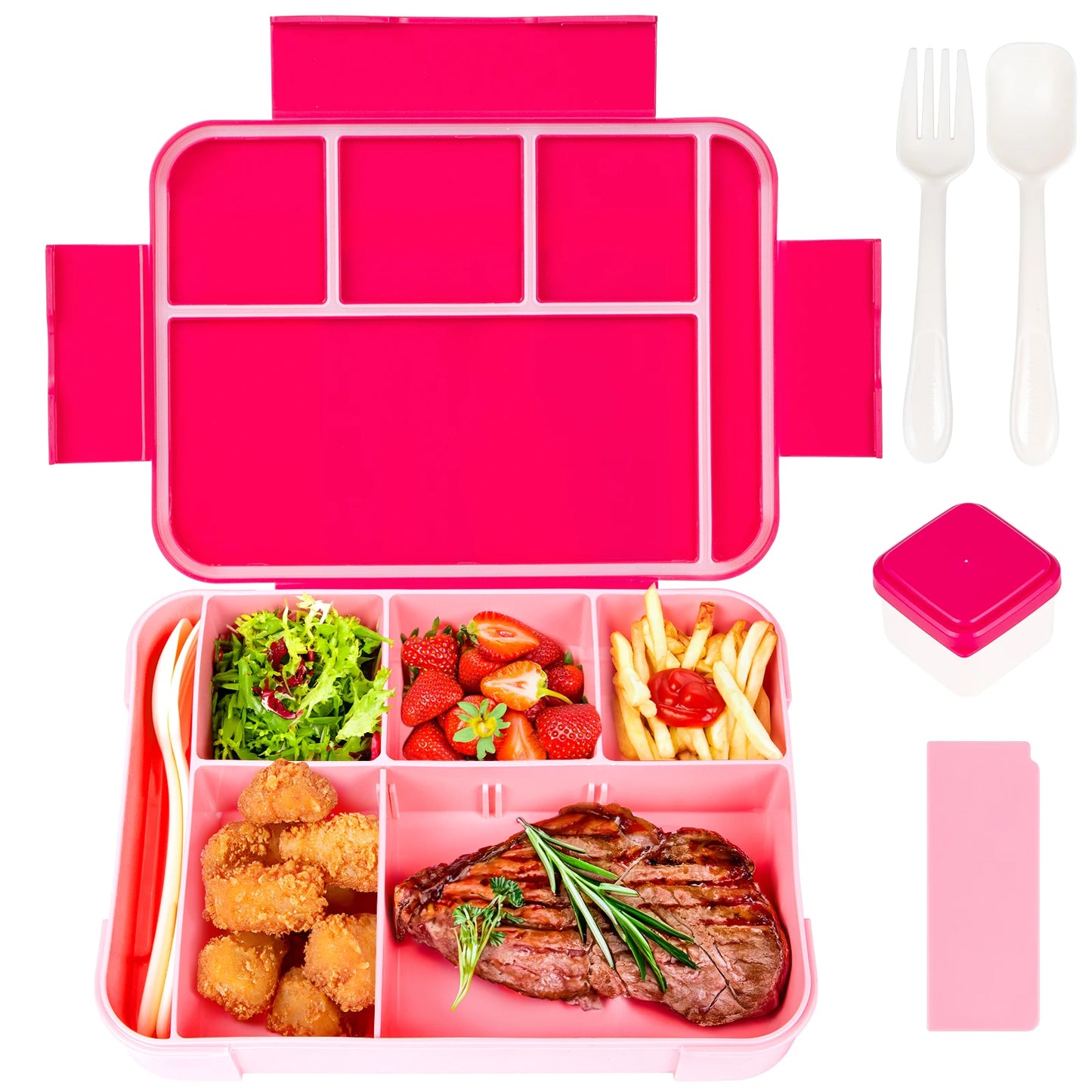 Lancheira Bento para adultos de 1330 ml, recipientes para alimentos com 6 compartimentos e utensílios de mesa para lanches, trabalho, escola, forno de micro-ondas, aquecimento