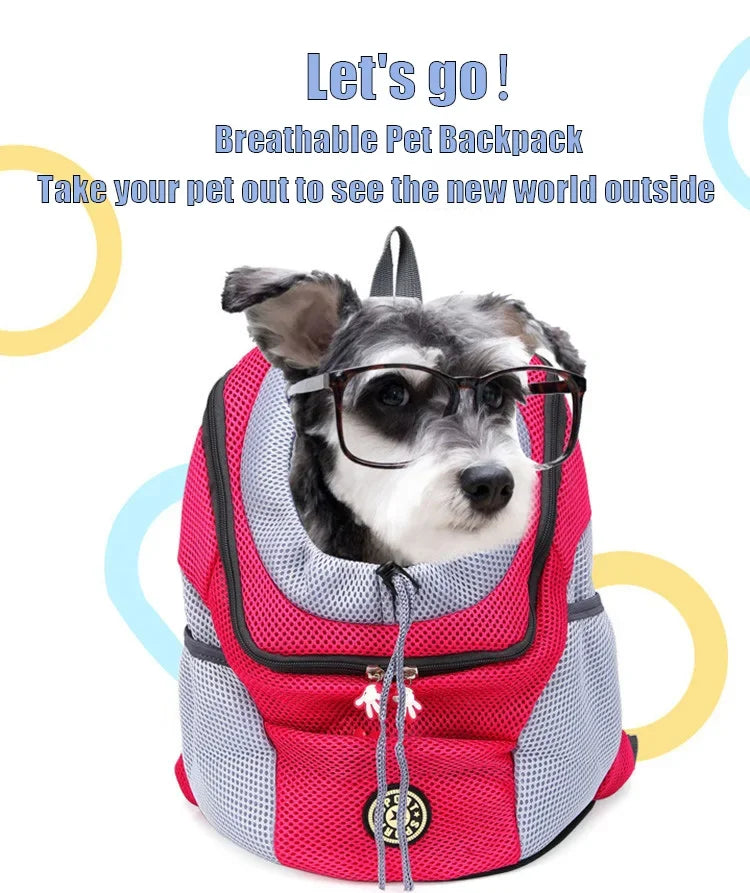 Nova mochila de viagem portátil com dois ombros, bolsa para transporte de cães de estimação, bolsa frontal de malha