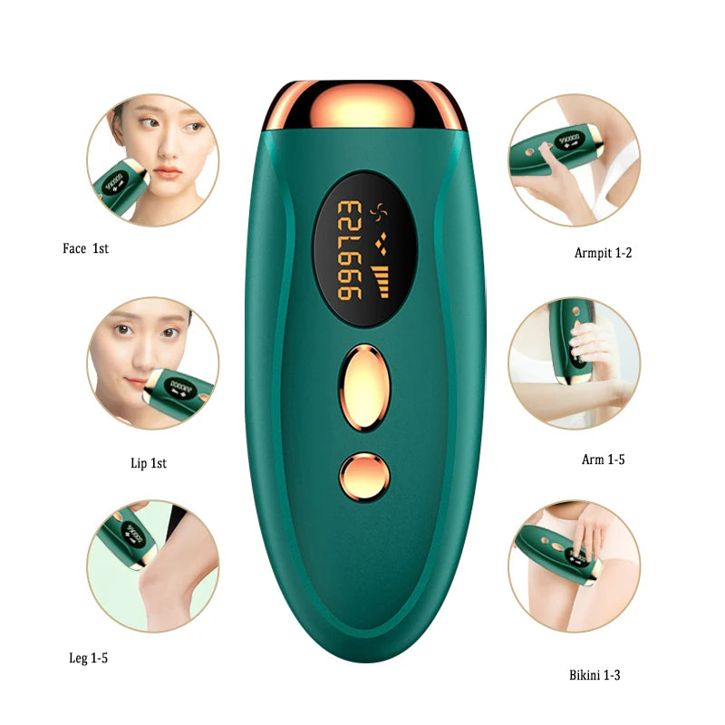 Sistema de depilação IPL para mulheres 990000 flashes Dispositivo depilador a laser permanente indolor para corpo, biquíni e removedor de pelos faciais em
