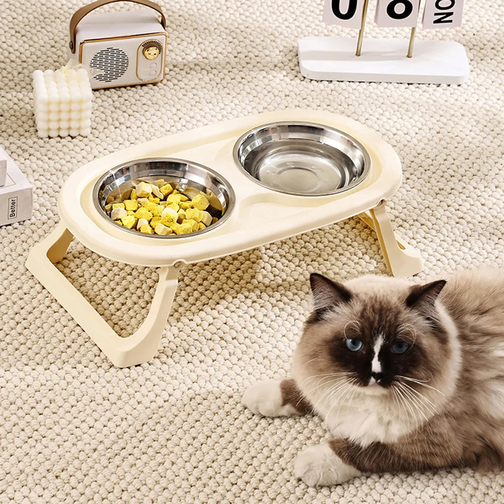 Tigela dupla para animais de estimação: design dobrável elevado para cães e gatos, antiderramamento, grande capacidade, tigela de comida para gatos e prato de alimentação para cães
