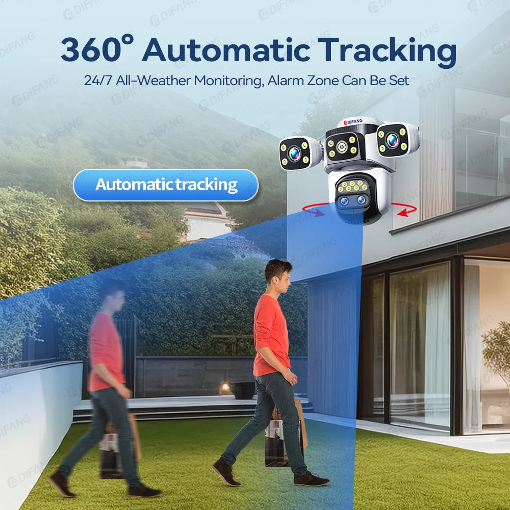 Câmera de segurança externa 10K WiFi6 com três telas, 20MP CCTV, câmera IP externa com zoom de 10X, 8K e 15MP, câmera de vigilância por vídeo