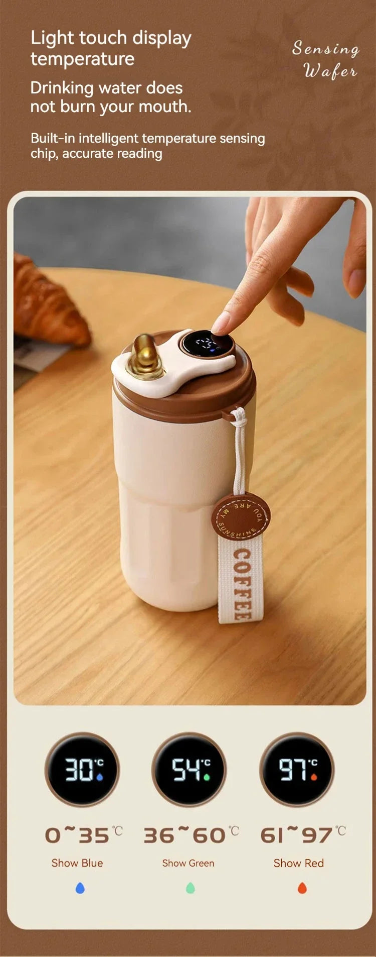 Caneca térmica de aço inoxidável com LED para café de 450 ml, garrafa térmica com display para manter frio e quente, caneca térmica para viagem e garrafa térmica a vácuo
