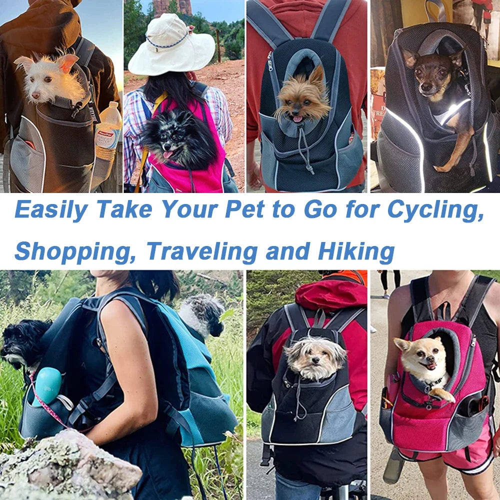 Nova mochila de viagem portátil com dois ombros, bolsa para transporte de cães de estimação, bolsa frontal de malha