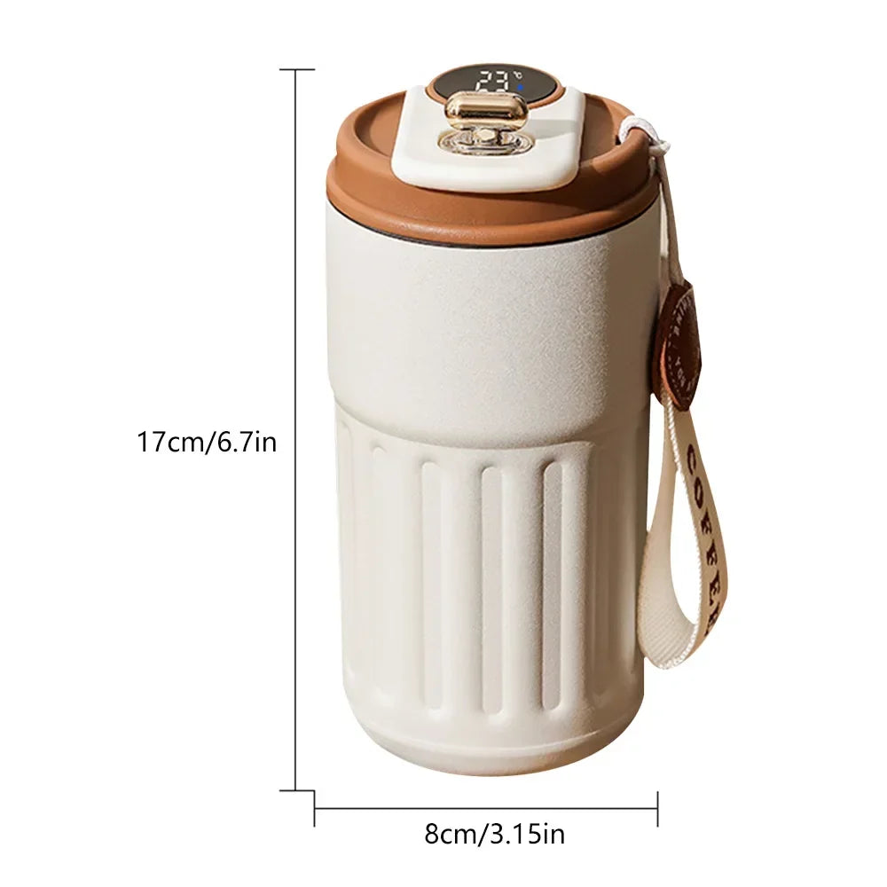 Caneca térmica de 450ml com visor inteligente de temperatura, copo de vácuo de aço inoxidável, copo de café para escritório, portátil para negócios