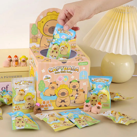 32 unidades/caixa bolsa surpresa de capivara fofa com desenho animado borracha material de papelaria para estudantes atacado